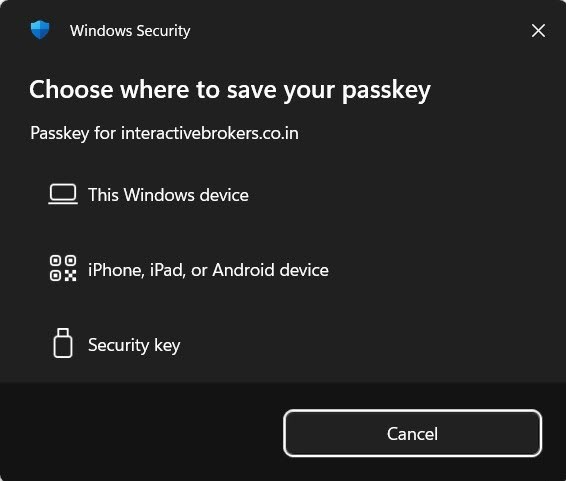 Choose where to save your passkey for windows hello